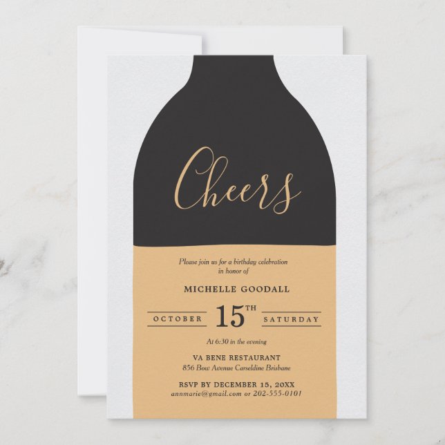 Invitación Botella de vino Adultos Fiesta de Cumpleaños (Anverso)