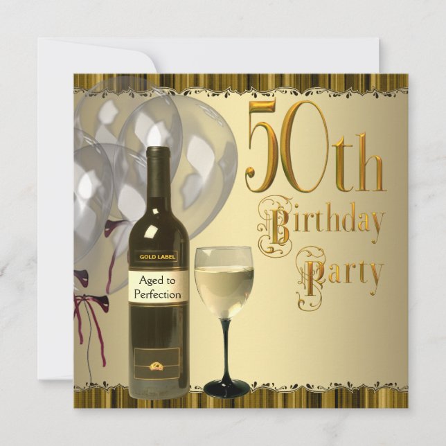 Invitación Botella de Vino con Forma de Copa de Vino Dorada F (Anverso)
