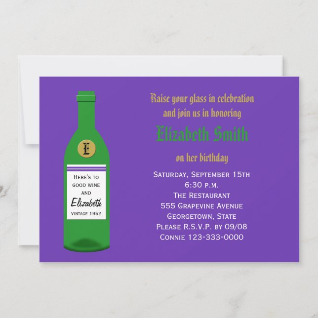 Invitación Botella de vino de la fiesta de cumpleaños para ad (Anverso)