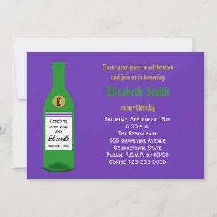 Invitación Botella de vino de la fiesta de cumpleaños para ad