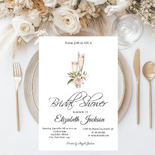 Invitación Botella de Vino de Vid Rosa Floral Lluvia de Novia