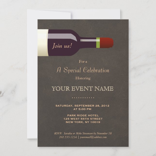 Invitación Botella de vino elegante, Fiesta de degustación de (Anverso)