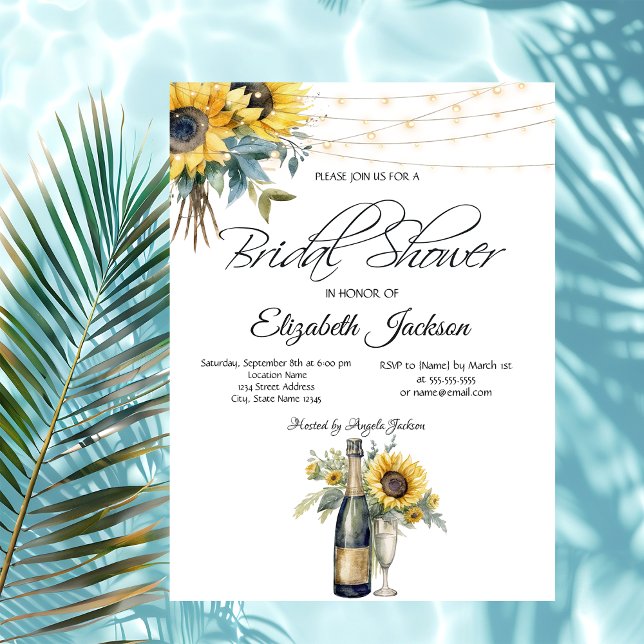 Invitación Botella de vino Glass Sunflowers Light Bridal Show (Subido por el creador)