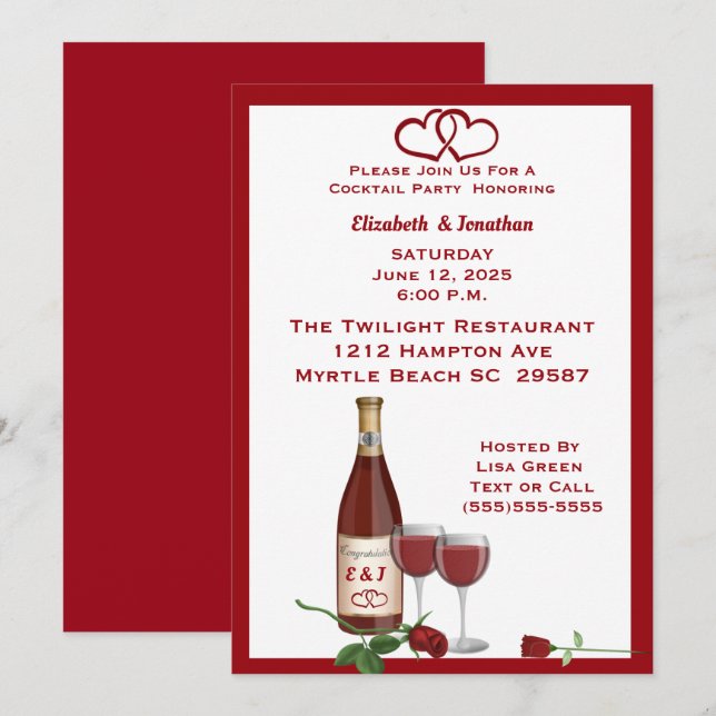 Invitación Botella de vino monogramada (Anverso / Reverso)