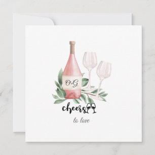 Invitación Botella de Vino Rosa Brindis al Amor Acuarela Boda