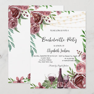 Invitación Botella de Vino Rosas Borgoña Fiesta de Despedida