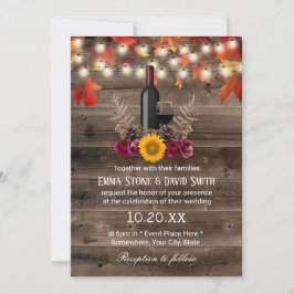 Invitación Botella de vino rústico otoño deja boda de otoño e