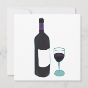 Invitación Botella De Vino Tinto Y Copa