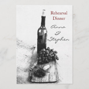 Invitación Botella de vino, uvas, sacacorchos