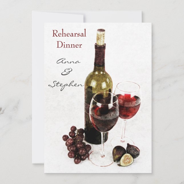 Invitación Botella de vino, uvas y vasos de vino (Anverso)