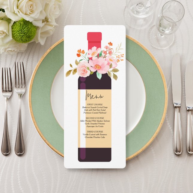 Invitación Botella de vino y menú de ducha de flores (Subido por el creador)