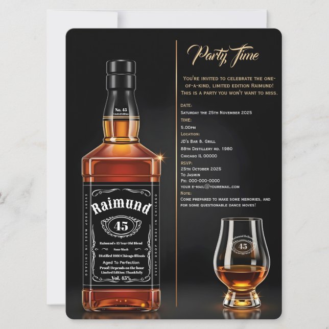 Invitación Botella de Whiskey Envejecida a la Perfección Cump (Anverso)
