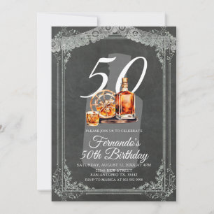 Invitación Botella de Whiskey Rústica Cumpleaños 50 Adulto