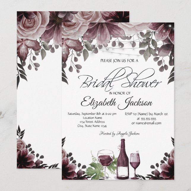 Invitación Botella de wime Luces de vidrio Floral Bridal Show (Anverso / Reverso)