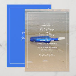 Invitación Botella en arena de playa boda