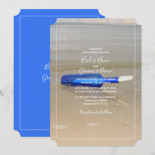 Invitación Botella en arena de playa boda