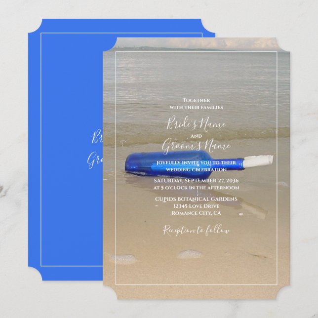 Invitación Botella En La Boda De Arena De Playa (Anverso / Reverso)