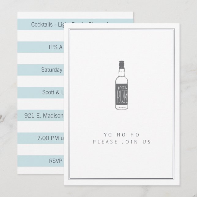 Invitación Botella fiesta Rum - Fiesta de cócteles Yo Ho Ho (Anverso / Reverso)