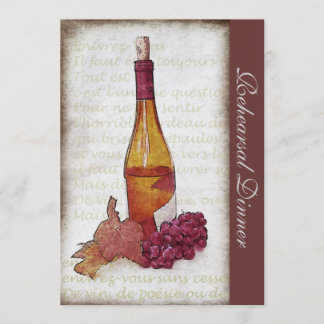 Invitación Botella y uvas - cena del vino blanco del ensayo