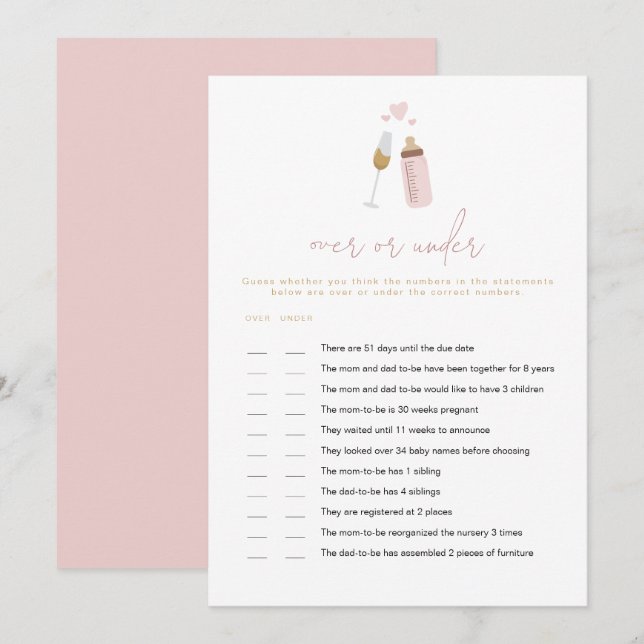 Invitación Botellas ANDI Poppin rosa sobre o bajo juego de be (Anverso / Reverso)