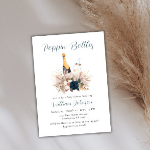 Invitación Botellas Blue Boho Poppin Botellas Champagne Baby 