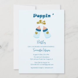 Invitación Botellas Blue Poppin Boy Baby Shower