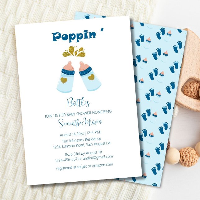 Invitación Botellas Blue Poppin Boy Baby Shower (Subido por el creador)