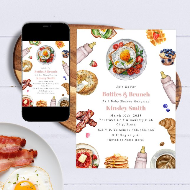 Invitación Botellas + Brunch Chica Baby Shower Breakfast (Subido por el creador)