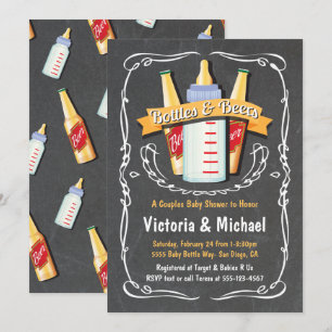 Invitación Botellas de bebé y pizarra Baby Shower de cerveza