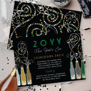 Invitación Botellas de burbuja verde revolotean Fiesta de Noc