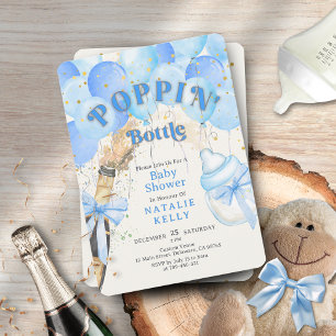 Invitación Botellas de Confetti Blue Balloon Poppin' Baby Sho