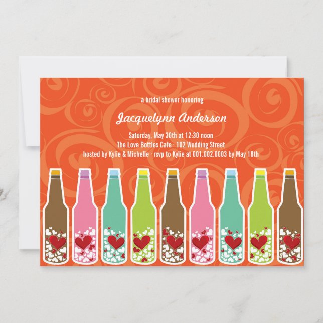 Invitación Botellas de Love Hearts Whimsical Bridal Shower Fi (Anverso)