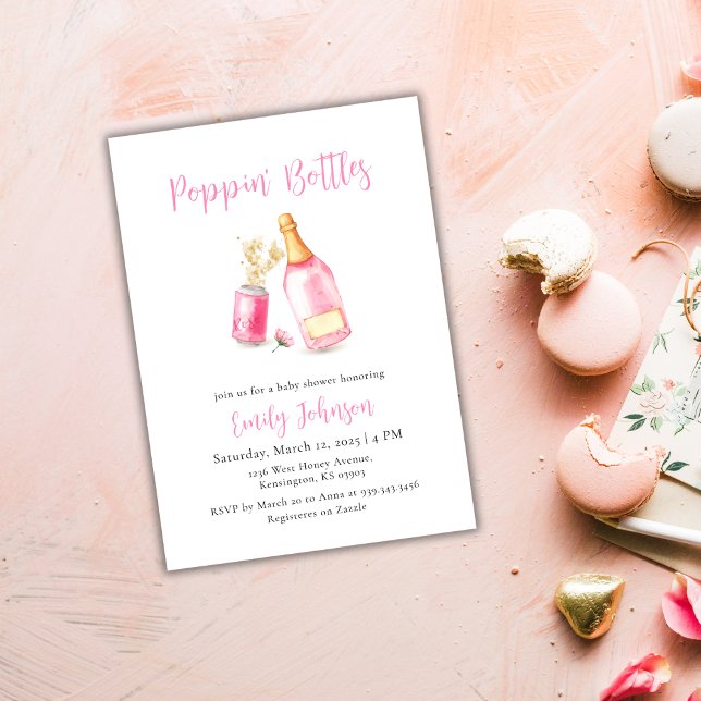 Invitación Botellas de pino rosa dulce Champagne Baby Shower (Sweet Pink Poppin Bottles Champagne Baby Shower Invitation)