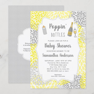 Invitación Botellas de Poppin' Baby Shower amarillo con flore