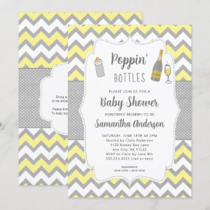 Invitación Botellas de Poppin' Baby Shower gris amarillo