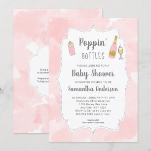 Invitación Botellas de Poppin' color de agua rosa Baby Shower