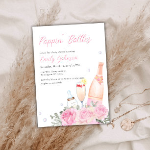 Invitación Botellas de Rosa Poppin Champán Chica Baby Shower