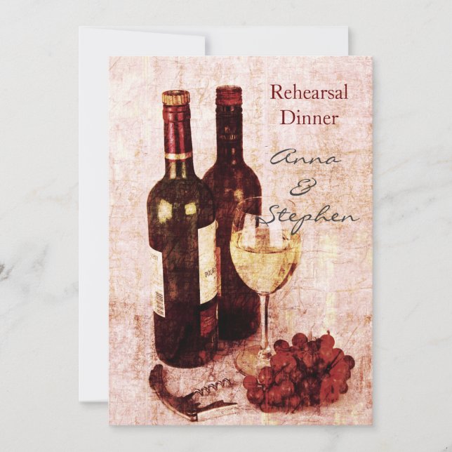 Invitación Botellas de vino, uvas, corcho y vidrio (Anverso)