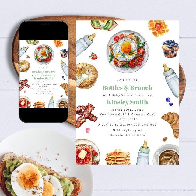 Invitación Botellas + Desayuno Baby Shower Neutral Brunch (Subido por el creador)
