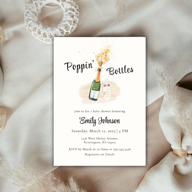 Invitación Botellas elegantes de Poppin Champagne Baby Shower (Elegant Poppin Bottles Champagne Baby Shower Invitation)
