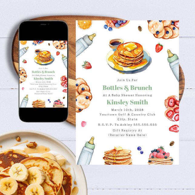 Invitación Botellas + Panqueque Baby Shower Neutral Brunch (Subido por el creador)