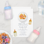 Invitación Botellas   Pollo Brunch   Baby Shower Waffle<br><div class="desc">El tema de "botellas y brunch" de la ducha de bebé Brunch presenta acuarela Ilustracion inspirado de botellas de bebé,  y pollo y gofres con fresas en un plato.</div>