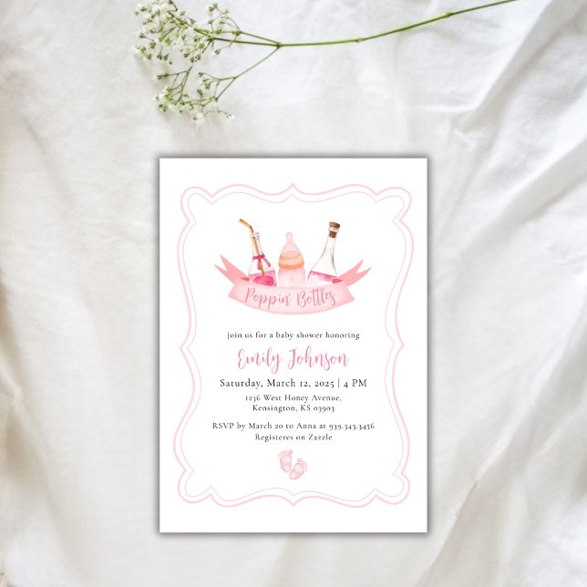 Invitación Botellas Poppin Botellas Champagne Chica Baby Show (Poppin Bottles Champagne Girl Baby Shower Invitation)