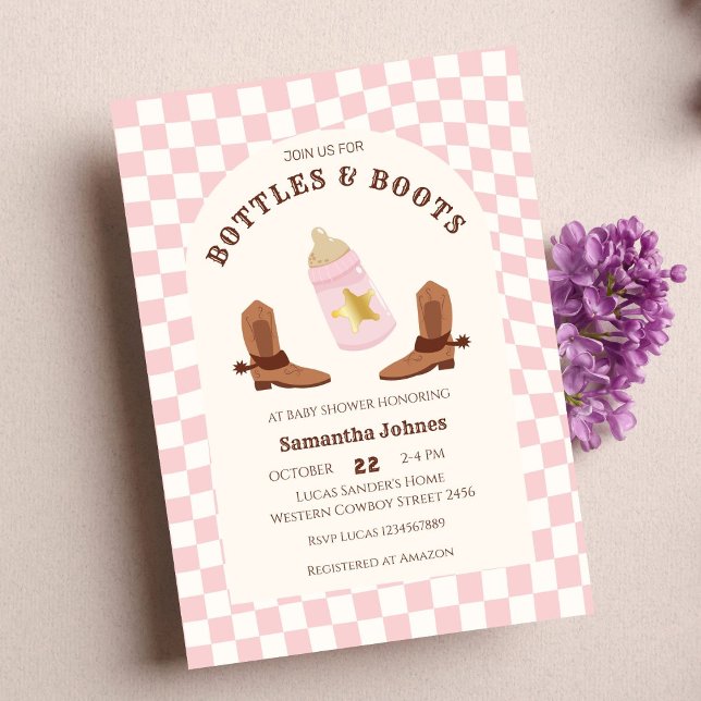 Invitación Botellas retro y boots Cowgirl Baby Shower (Invitattions)