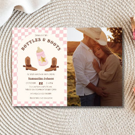 Invitación Botellas retro y botas de Cowgirl Photo Baby Showe