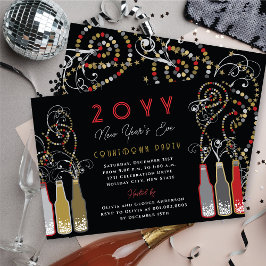 Invitación Botellas rojas de burbujas revolotean Fiesta de No
