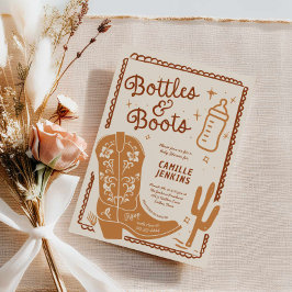 Invitación Botellas y boots Baby Shower dibujados a mano