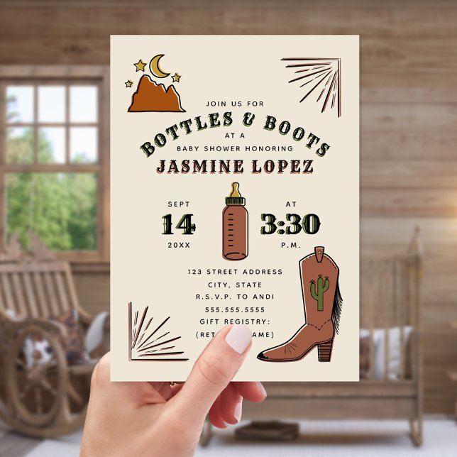 Invitación Botellas y Boots Cactus Moon Cowboy Baby Shower (Subido por el creador)