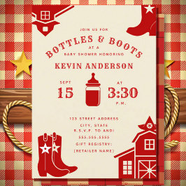 Invitación Botellas y boots Cowboy Retro Red Baby Shower
