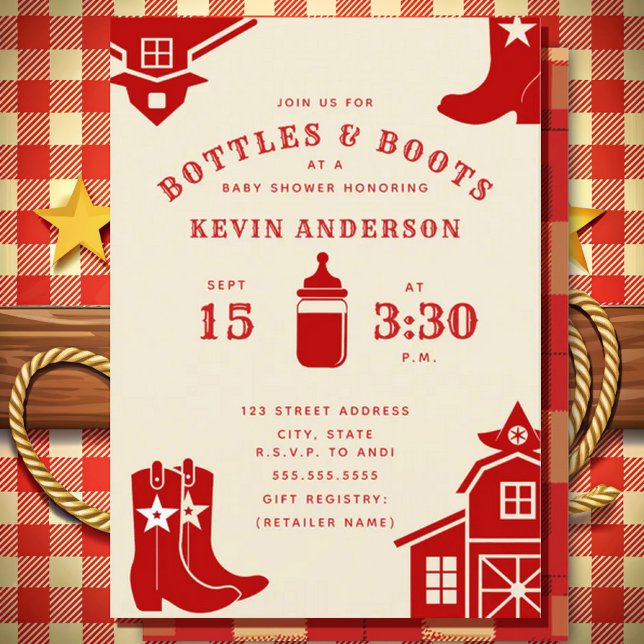Invitación Botellas y boots Cowboy Retro Red Baby Shower (Subido por el creador)